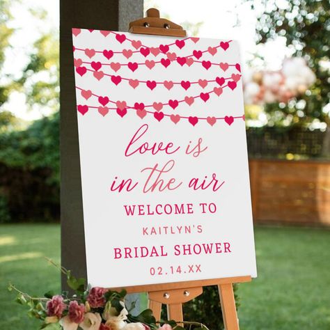 Celebrate in style with this cute and very trendy bridal shower welcome sign. The design is easy to personalize with your own wording and your family and friends will be thrilled when they see this fabulous party sign. Matching party items can be found in the collection. Heart Themed Bridal Shower Ideas, Bridal Shower February, Heart Bridal Shower Theme, Love Is In The Air Bridal Shower Theme, Valentine Bridal Shower Theme, Valentines Day Bridal Shower Theme, Red And Pink Bridal Shower Theme, Pink And Red Bridal Shower Ideas, Valentines Themed Bridal Shower Ideas