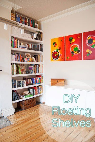 Alcove Ideas, Floating Shelves Entertainment Center, Alcove Shelves, Ikea Floating Shelves, Diy Floating Shelves, Industrial Floating Shelves, Long Floating Shelves, Floating Shelves Bedroom, Reclaimed Wood Floating Shelves