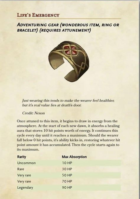 Dnd Bracelet Item, Dnd Magic Bracelet, Magic Items 5e, Dnd Rings, Dnd Magic Items, Homebrew Items, Dungeons And Dragons Rules, Dnd Magic, Life Alert