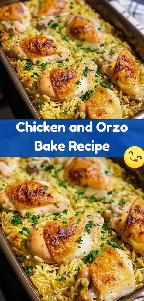 Made this for a dinner party and it was a huge success. Everyone asked for the recipe! This Chicken and Orzo Bake is amazing. Orzo Recipes Healthy, Orzo Dinner Recipes, Orzo Bake, Orzo Pasta Recipes, Chicken And Orzo, Chicken Recipes Boneless, Chicken Baked, Orzo Recipes, Pasta Dinner Recipes