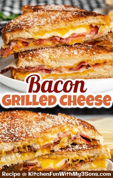 Bacon Grilled Cheese Recipes, Bacon Grilled Cheese Sandwich, Bacon Grill, Sandwhich Recipes, Best Sandwich Recipes, Bacon Grilled Cheese, Gourmet Grilled Cheese, Best Grilled Cheese, Grilled Cheese Recipes