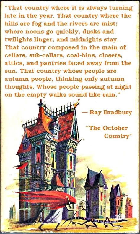 vintage Halloween scary houses, witch, lizard, Ray Bradbury poem, The October Country Halloween Memories, Autumn Poems, Halloween Poems, Halloween Posters, People Thinking, October Country, Halloween Tricks, Vintage Halloween Witch, Vintage Halloween Images