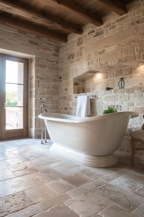 Master The Art Of French Country Bathrooms 50 Ways To Capture This Elegant Yet Rustic Look - Edward George Classic French Bathroom Design, French Country Powder Bath, Modern French Country Bathroom Tile, Large Bathroom Inspiration, French Rustic Bathroom Ideas, Rustic Tile Bathroom Ideas, Italy Inspired Bathroom, Old World European Bathroom, French Country Modern Bathroom