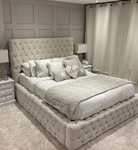 Super King Bed Frame, Headboard Inspiration, Grey Bedroom Decor, Fabric Bed Frame, Luxury Room Bedroom, Dream Apartment Decor, Cama King, King Bed Frame, غرفة م�لابس