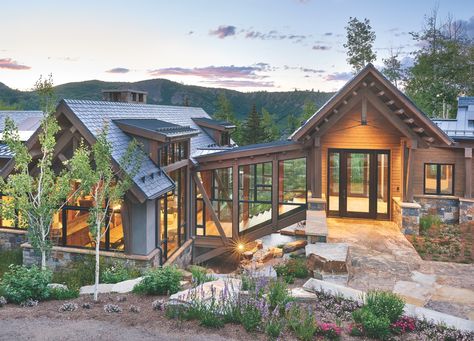 A Multilevel Slope-Side Home With Panoramic Views - Mountain Living Mountain Living, Mountain Modern, Modern Mountain, Mountain Homes, Mountain Home, Patio Stones, Mountain House, Architectural Features, Entertaining Guests