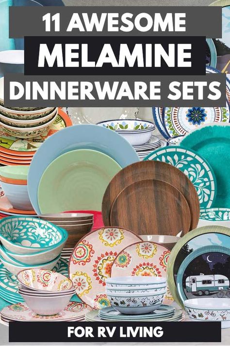 11 Awesome Melamine Dinnerware Sets For RV Living - Vehicle HQ Living Vehicle, Camping Dinnerware, Foil Packet Meals, Camper Organization, Melamine Dinnerware Sets, Camper Storage, Diy Rv, Rv Storage, Rv Accessories