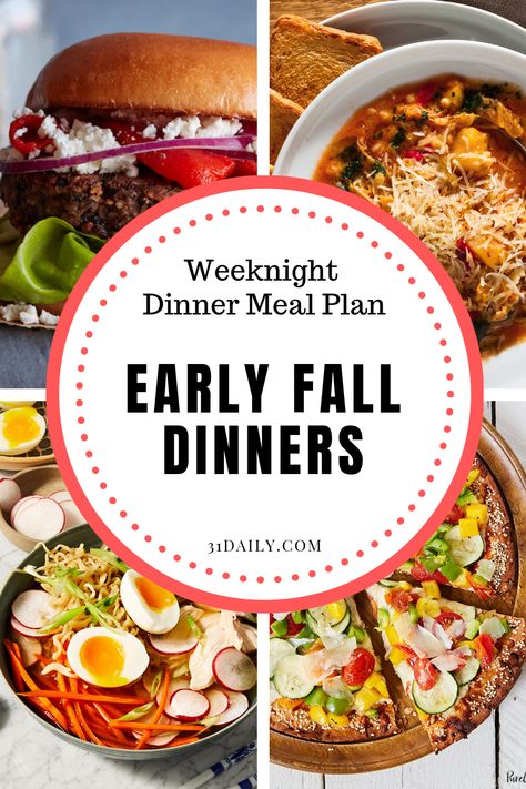 This week is about getting back to a routine and these early fall dinners are just the ticket. From black bean burgers to ramen, soup, salmon and pizza!  What to Cook (Sept 9-13): Early Fall Dinners | 31Daily.com #mealplan #weeknightdinners #dinners #fall #burgers #pizza #31Daily #chocolatechipcookies Fall Burgers, Thanksgiving Healthy, Health Lunch, Fall Dinners, Meal Planning Menus, Healthy Thanksgiving Recipes, Dinner Thanksgiving, Bean Burgers, Fall Recipes Healthy