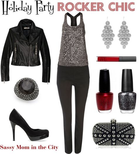 Holiday Party Attire - Rocker Chic House Party Outfit Casual, House Party Outfits, Party Outfit Fall, Rocker Chic Outfit, House Party Outfit, Holiday Party Attire, Punk Chic, Mode Punk, Casual Party Outfit