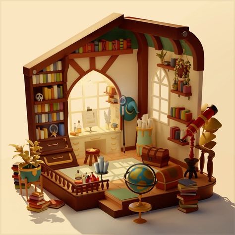 Merve Kaplan’s Instagram post: “Witch room ✨ Study from @libbyframe awesome artwork. I hope you like it #blender #blender3d #b3d #blendercommunity #madewithblender…” Witch Room, House Cartoon, Bg Design, Isometric Art, Isometric Design, Low Poly Art, 3d Modelle, Game Concept Art, Interior Concept