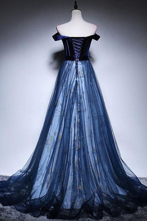 Court Attire, Farewell Dresses, Matric Farewell, Tulle Long Prom Dress, Dark Blue Velvet, Off Shoulder Evening Dress, Prom Dresses Elegant, Bridal Outfit, Evening Dresses With Sleeves