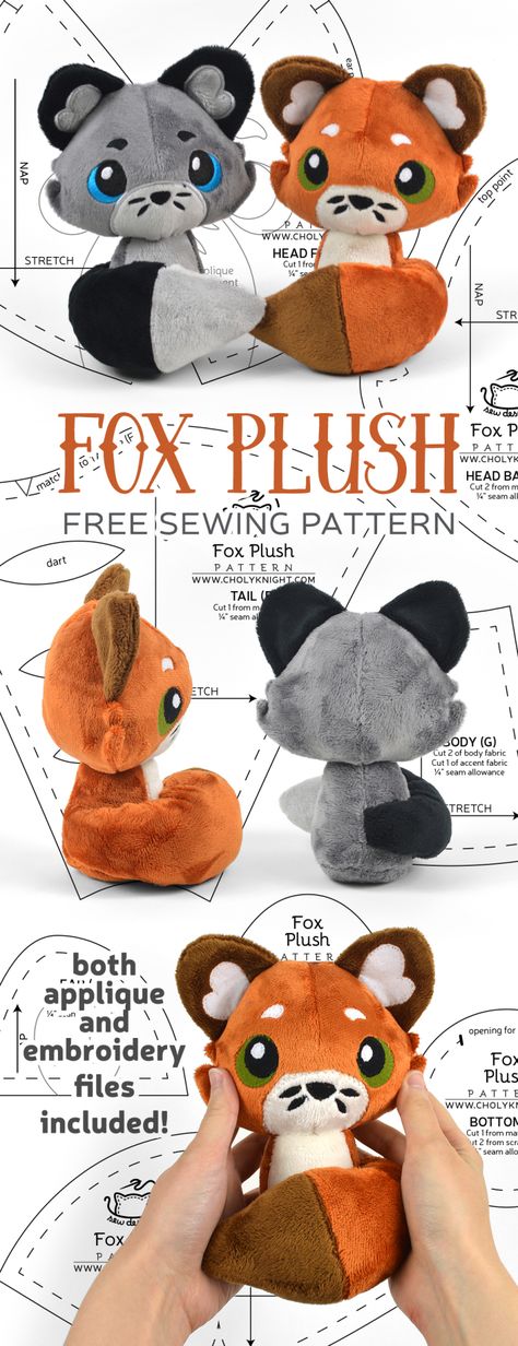 Free Pattern Friday! Fox Plush | Choly Knight Choly Knight, Fox Plushie, Kule Ting, Animal Sewing Patterns, Plushie Patterns, Sewing Stuffed Animals, Trendy Sewing, Costura Diy, Fox Pattern