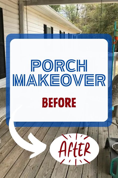 We gave our small front porch a makeover on a budget. We did all the work ourselves including building new steps from wood. See the paint and decorator projects with all the details. Americana theme porch. Back Porch Makeover, Painted Porch Floors, Small Porch Ideas, Front Porch Bench, Front Porch Railings, Porch Wood, White Porch, Front Porch Makeover, Porch Paint