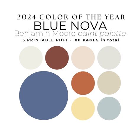 Color of the Year 2024 BLUE NOVA Benjamin Moore Blue Nova - Etsy Color Palette Benjamin Moore, Whole House Color Palette, House Color Palette, Benjamin Moore Blue, Blue Nova, Color Of The Year 2024, Painting Bathroom Cabinets, House Color Palettes, Paint Color Schemes