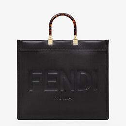 Black leather shopper - SUNSHINE SHOPPER | Fendi Fendi Sunshine, Fendi Logo Design, Fendi Store, Fendi Bag, Fendi Logo, Coach Horse And Carriage Tote, Leather Cap, Large Tote Bag, Shopper Bag