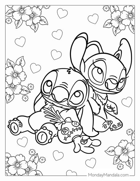 Lilo And Angel Coloring Pages, Stitch Coloring Sheets, Disney Mandala Coloring Pages, Free Printable Coloring Pages For Adults Colouring Sheets, Stitch And Angel Coloring Pages, Disney Coloring Pages For Adults, Stitch Colouring, Lilo Y Stitch Dibujo, Lilo And Stitch Coloring Pages