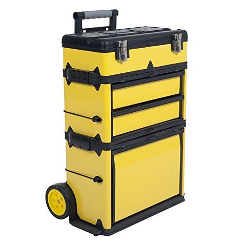 Stalwart 75MJ2096 Rolling Stacking Portable Metal Trolley Tool Box Chest *** Visit the image link more details. Tool Box On Wheels, Portable Tool Box, Mobile Workshop, Rolling Tool Box, Camper Awnings, Metal Tool Box, Tool Box Organization, Storage Trolley, Travel Tools