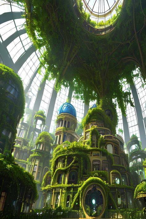 Overgrown Steampunk, Steampunk City, Steampunk Aesthetic, English Book, Big Adventure, City Art, Cool Walls, Vines, Cityscape