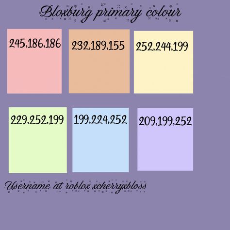 Light Purple Bloxburg Code, Purple Decal Codes For Bloxburg, Bloxburg Primary Color Codes Pastel, Bloxburg Settings Color Codes, Primary Colors Bloxburg, Color Codes For Bloxburg, Bloxburg Primary Color Codes, Bloxburg Colors, Peach Color Code