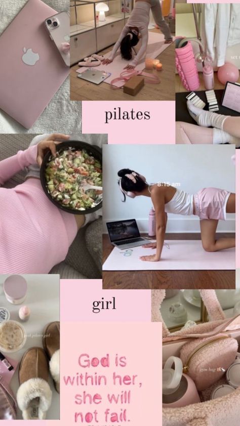 #cleangirl #wallpapercollage #aethstetic #pink #god Motivation Playlist, Pink Pilates Princess, Pink Plates, Girl God, Dancer Workout, Pink Lifestyle, Pink Pilates, Pilates Princess, Boho Room Decor