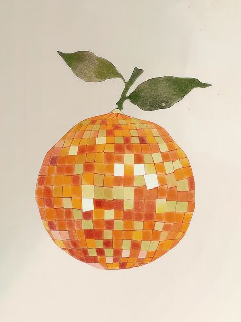 Cool Poster Prints Aesthetic, Orange Wall Posters, Poster Prints Trendy, Cherry Disco Ball Painting, Poster Diy Ideas Wall Art, Disco Ball Fruit, Kitchen Art Print, Orange Posters Aesthetic, Orange Painting Aesthetic