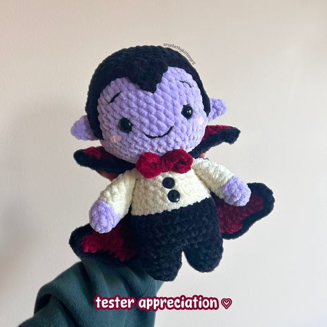 PATTERN RELEASE & TESTER APPRECIATION!! 🥰 Thank you to all of my testers who helped me test out Victor the Vampire!! Their plushies turned out so cute!!! Show them some support on their pages - they’re all so talented! 💕 My pattern is officially available on Etsy and my website (🔗s in bio!) and will be available tonight or tomorrow on Ribblr as well! I’m excited to get into the spooky season with another Halloween pattern soon! 😍 #crochet #crochetersofinstagram #crocheter #crochetersofthew... Crochet Vampire, Appreciation Thank You, Halloween Pattern, Halloween Patterns, The Vampire, Spooky Season, My Website, Crochet Patterns, Turn Ons