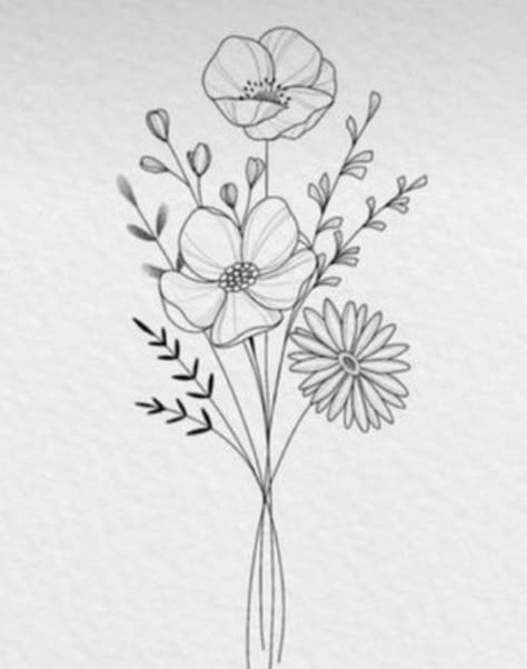 Tattoos Flower Bouquet, Simplistic Flower Tattoo, Aster Tattoo, Dogwood Flower Tattoos, Poppy Flower Tattoo, Flower Bouquet Tattoo, Tattoos Cute, Bouquet Tattoo, Dogwood Flower