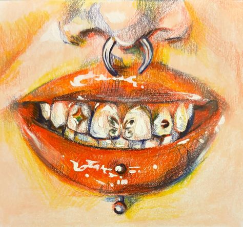 cute smile sketch . . . . #art #coloredpencildrawing #toothgems #cuteart #smallartist #sketchbook #piercings Teeth Sketch, Teeth Painting, Smile Sketch, Teeth Drawing, Sketch Study, Coloring Pencils, Mouth Drawing, Cute Smile, Art Things