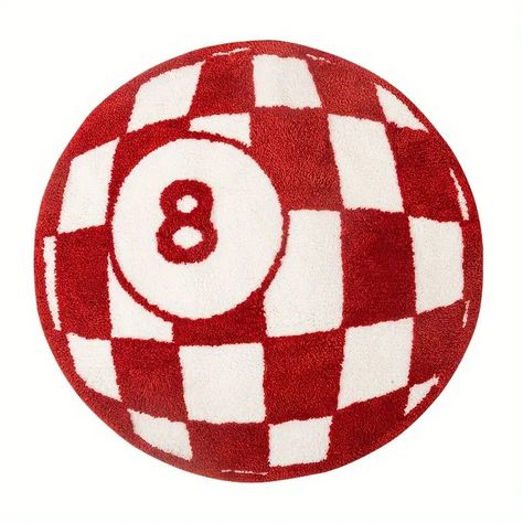 Chic Black 8 ball Billiards Design Area Rug Soft Non slip - Temu 8 Ball Design, Circular Rug, Funky Rugs, Circular Rugs, Pool Ball, Red Circle, Bathroom Carpet, Ball Design, Fluffy Rug