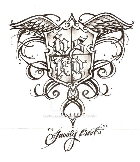 I really wanted another tattoo ....So I was thinking to myself...What was meaningful to me...?....So I kept thinking "Family" ....So sketched out this Family crest....The letters represent My Mom D... Family Over Everything Tattoo, Crest Drawing, Family Crest Tattoo, Cheap Logo Design, Symbol For Family Tattoo, Crest Tattoo, Cheap Logo, Chicano Lettering, Armor Tattoo