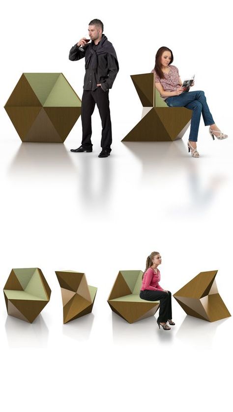 Hexagon Angles, Geometric Furniture Design, Geometric Chair, Ocean Art Painting, Geometric Furniture, Modern Restaurant Design, Foldable Chair, Modular Seating, Interior Design Sketch