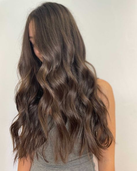 Talk about shine ☀️😎  ​ ​Long curls by @sunkissedhairbyem Hair Inspo For Tan Skin, Warm Burnett, All Over Hair Color Ideas, Curled Brown Hair, All Over Hair Color, Olivia Hair, Expensive Brunette, Light Brunette Hair, Warm Balayage