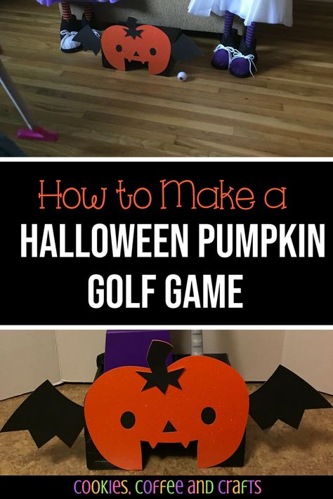 Kids love active Halloween games and pumpkin golf is perfect for them! Adults & teens will love it. Follow this easy tutorial to create a fun party game for home or school. #Halloween #HalloweenParty #HalloweenGame #Pumpkins #PumpkinGame #PumpkinIdeas #Golf #Cricut #CricutMade #DIY Cheap Halloween Party Games, Easy Halloween Party Games, Pumpkin Golf, Golf Games For Kids, Halloween Golf, Halloween Bingo Game, Easy Party Games, Diy Halloween Party, Fun Halloween Party Games