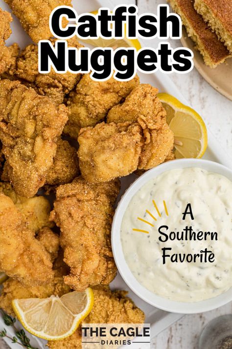 Catfish Nuggets Recipes, Fried Catfish Nuggets, Catfish Nuggets, Fish Dishes Recipes, White Beans Recipe, Fried Catfish Recipes, Fish Nuggets, Southern Fried Catfish, White Bean Recipes