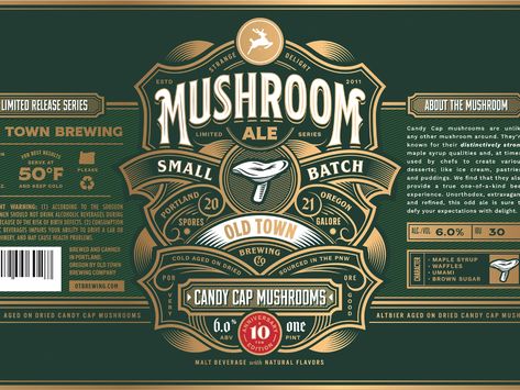 Mushroom Ale by Jordan Wilson on Dribbble Mushroom Label Design, Beer Labels, Wine Labels, Lon Bia, Whiskey Packaging, Craft Beer Label Design, Beer Label Design, Wine Bottle Design, Irish Design