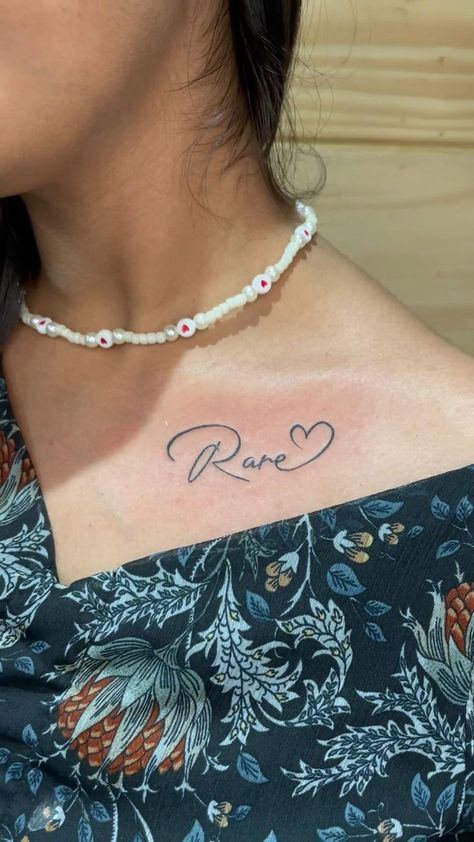 Tattoo Collar Bone, Rare Tattoos, Tattoo Artist Tattoo, 16 Tattoo, Small Chest Tattoos, Tattoo Design Tattoo, Bone Tattoo, Script Tattoo, Hand Tattoos For Girls