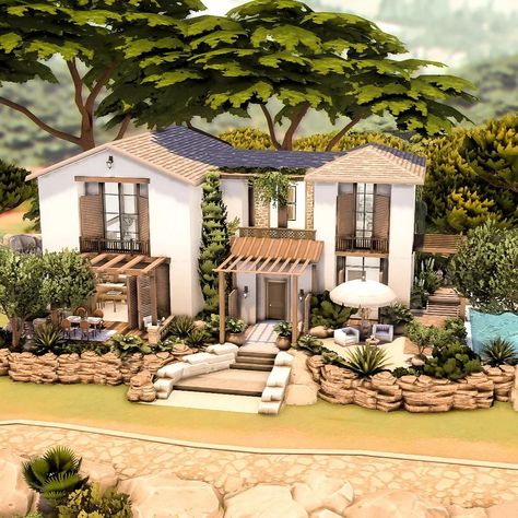 Sims 4 Tartosa Home, Tartosa Houses Sims 4, Sims 4 Houses Mediterranean, Spanish Style Homes Sims 4, Modern Tiny House Sims 4, Mediterranean Sims 4 Cc, Tartosa Builds Sims 4, Sims 4 Tartosa Build, Sims 4 House Aesthetic