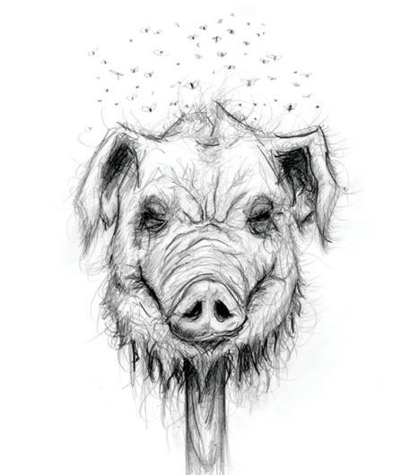 It is finally summer in Montreal. The calendar has been telling us it has been so for a month now, but with the arrival of hot weather and high humidity, one can now say summer has arrived. It’s no… Pig Head Drawing, Ua Traitor, Surreal Sketch, Pig Skull, Pig Sketch, Fly Drawing, Pig Tattoo, Stick Drawings, Pig Head