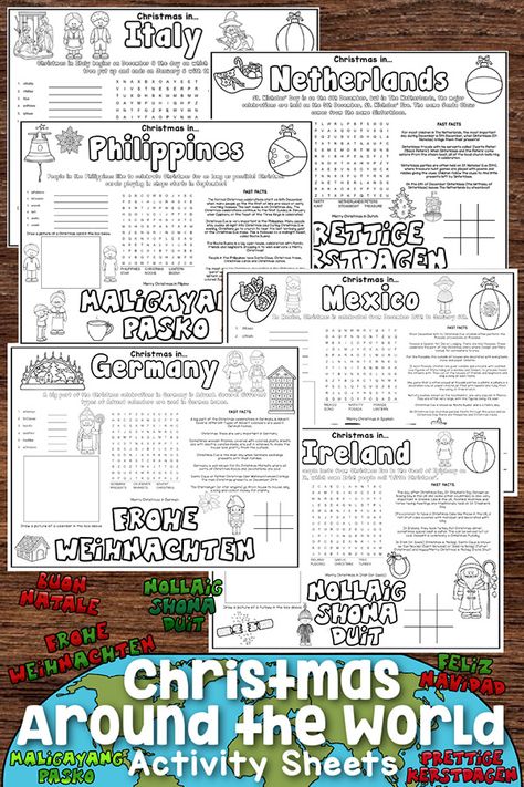 Christmas In Canada For Kids, Christmas Around The World Worksheets Free Printable, Free Christmas Around The World Printables, Christmas Esl Worksheets, Canada Christmas Crafts For Kids, England Christmas Crafts For Kids, Christmas School Worksheets, Christmas Activities Elementary, Christmas In Ireland For Kids