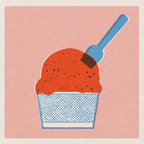 Gelato illustrations on Behance Lucia Calfapietra, Risograph Illustration, Risograph Design, Halftone Illustration, Midcentury Print, Ice Cream Illustration, Mid Century Illustration, Riso Print, Food Illustration