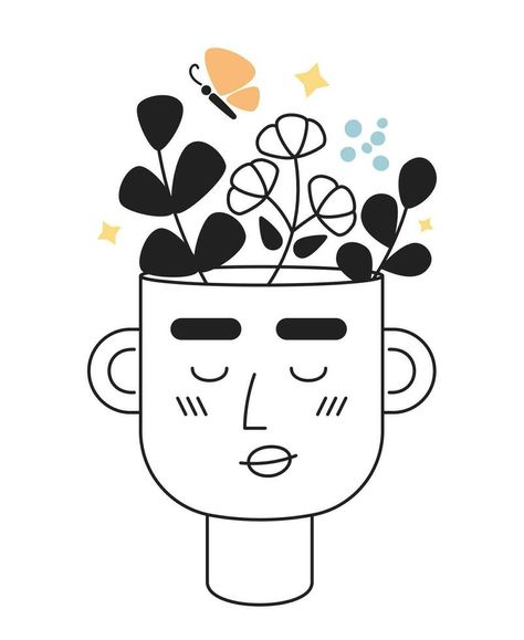 Think happy thoughts monochrome concept vector spot illustration. Self affirmations head 2D flat bw cartoon character for web UI design. Positive attitude isolated editable hand drawn hero image Affirmation Illustration Art, Bday Illustration, Positive Illustration Art, Attitude Illustration, Spot Illustration, Think Happy Be Happy, Self Affirmations, Vector Nature, Hero Image