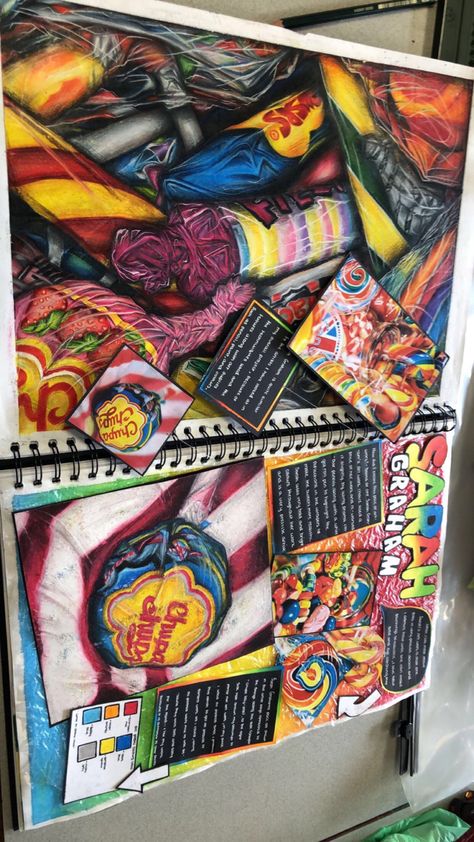 Artist Research Page Based On Sarah Graham And Sampling. Croquis, Gcse Art Artists Research Page, Art Final Piece Gcse Inspiration, Embroidery Sketchbook Page, Gcse Art Shopping Theme, Final Design Ideas Art Gcse, Gcse Art Sketchbook Food Theme, The Everyday Art, Gcse Art Sketchbook Artist Research Sarah Graham