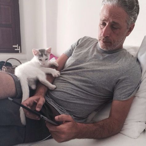 14 hot guy celebs posing with cats is probably all you’ve ever wanted in life – SheKnows Celebrity Cats, Celebrities With Cats, Men With Cats, John Stewart, Office Dog, Jon Stewart, Cat Photos, The Daily Show, Cat Boarding