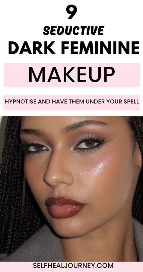 Feminine Makeup Looks, Dark Feminine Makeup Looks, How To Be More Feminine Tips, Sultry Aesthetic, Inner Siren, Cola Lips, Dark Feminine Makeup, Double Winged Eyeliner, Seductive Makeup