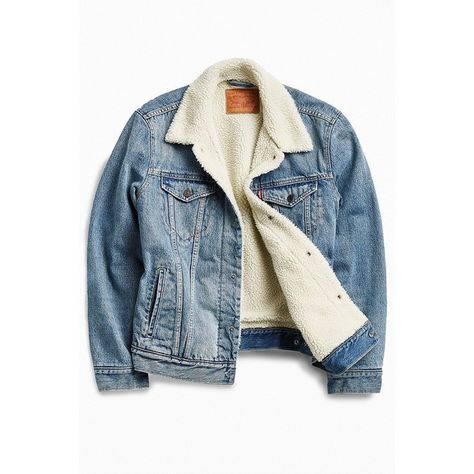 Levi's Denim Sherpa Jacket ($100) ❤ liked on Polyvore featuring men's fashion, men's clothing, men's outerwear, men's jackets, outerwear, jackets, tops, coats & jackets, mens denim jacket and mens denim sherpa jacket Mens Sherpa Jacket, Levis Sherpa Jacket, Sherpa Jean Jacket, Denim Sherpa Jacket, Mens Fashion Denim, Men's Denim Style, Sherpa Denim Jacket, Sherpa Lined Denim Jacket, Mens Sherpa