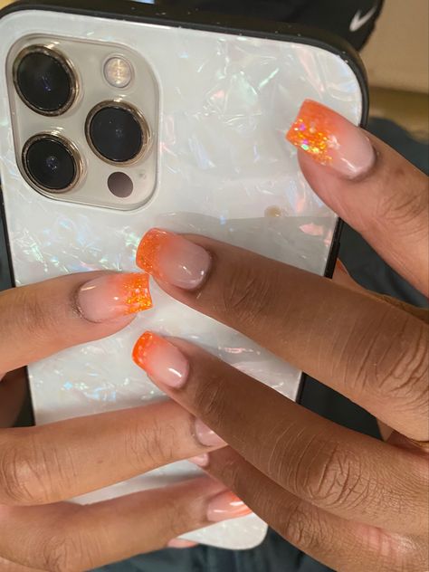 Orange Sparkle French Tip Nails, Sparkle Orange Nails, Orange Nails Sparkle, Orange Glitter Ombre Nails, Orange Sparkly Nails, Sparkly Orange Nails, Orange Sparkle Nails, Orange Glitter Nails, Fall Overlay