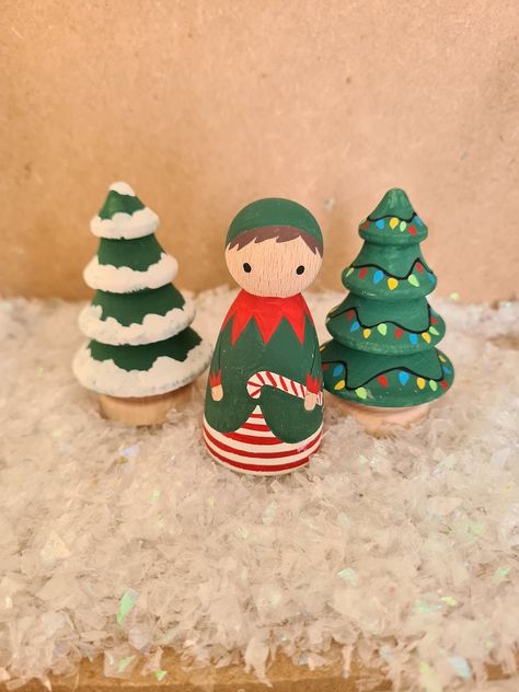 Christmas Peg Doll Wooden Toys Christmas Decor Open Ended | Etsy Christmas Peg Dolls, Diy Toddler Toys, Toddler Christmas Gifts, Wood Peg Dolls, Wooden Christmas Decorations, Christmas Rock, Diy Gifts For Kids, Peg People, Clothes Pin Crafts