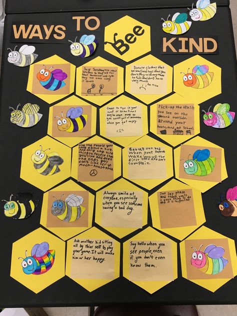 Bee Theme For Classroom, Beatitudes Bulletin Board Ideas, Beehive Bulletin Board, Bee Display Classroom, Bee Kind Bulletin Board, Bee Classroom Theme Ideas, Bee Kind Craft, Bee Theme Classroom Ideas, Bumble Bee Bulletin Board