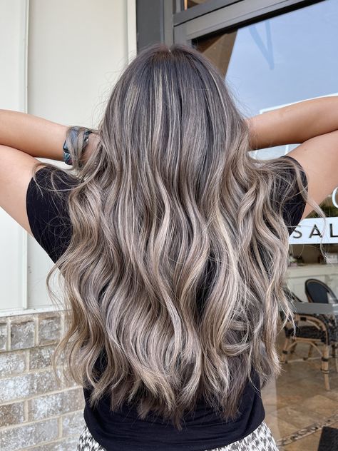 Ash Blonde Balayage With Face Framing, Balayage, Highlights On Darker Hair, Dark Ashy Blonde Hair Highlights, Ashy Blonde Highlights On Dark Hair Brunettes, Ash Brown Hair Balayage Blonde, Brunette Balayage Hair With Highlights, Grey Brown Balayage, Ashy Brown Hair With Icy Blonde Highlights