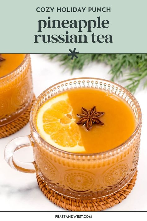 Warm up winter day with a big batch of Russian Tea made from tea, fruit juices and spices. Great for a crowd, this recipe is easy to make. Russian Tea Recipe Tang, Russian Tea Mix Recipe, Russian Tea Time, Spiced Tea Recipe, Fruit Drinks Recipes, Dairy Free Egg Nog, Holiday Party Drinks, Cold Brew Iced Tea, Hot Drinks Recipes