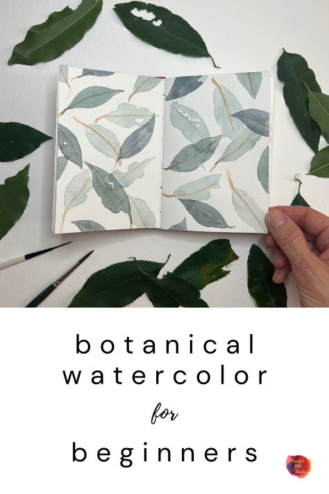 watercolor leaves in sketchbook, botanical watercolor for beginners, abstract floral art, abstract botanical art